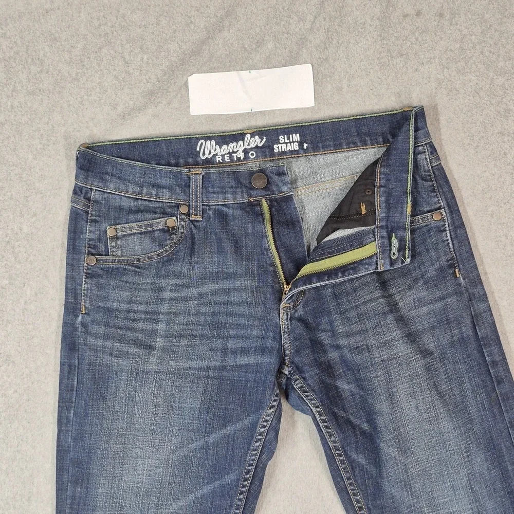 Wrangler Men Jeans Blue Denim Retro Slim Straight Western 32